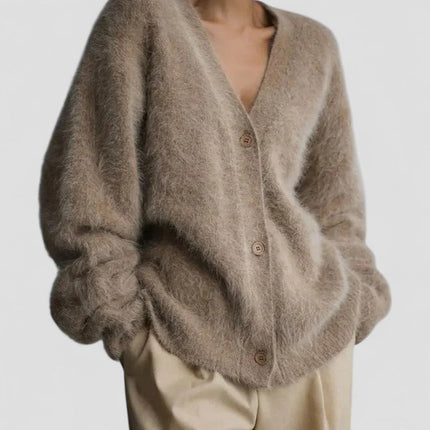 Women's Fuzzy Knit Button-Up Cardigan