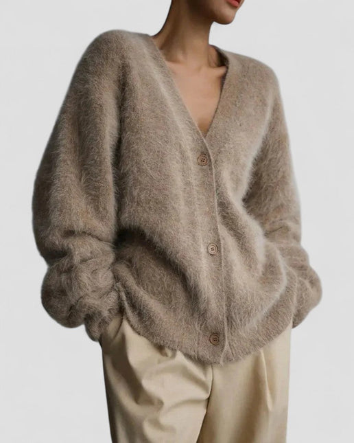 Women's Fuzzy Knit Button-Up Cardigan