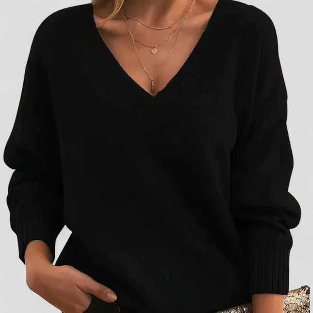 Women's Long Sleeve Knit Sweater Cotton V Neck Casual Wear