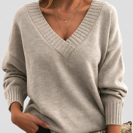 Women's Long Sleeve Knit Sweater Cotton V Neck Casual Wear