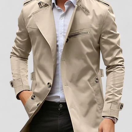 Men's Slim Fit Trench Coat Cotton Blend Waterproof Casual Design