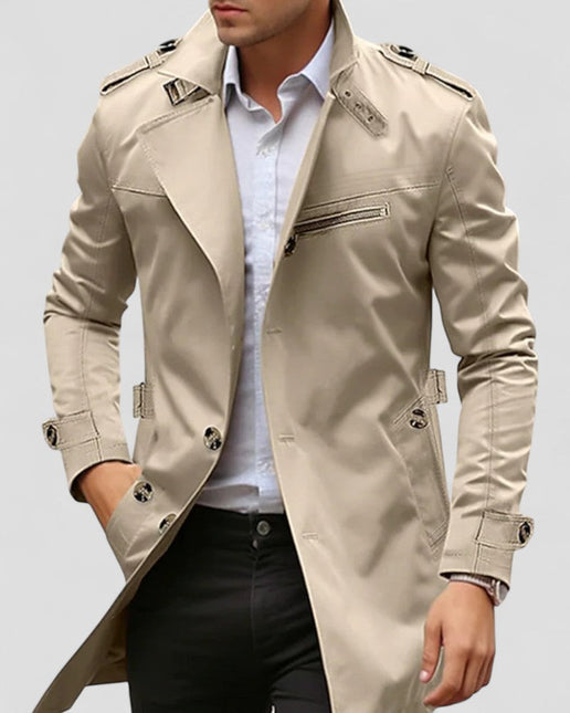 Men's Slim Fit Trench Coat Cotton Blend Waterproof Casual Design