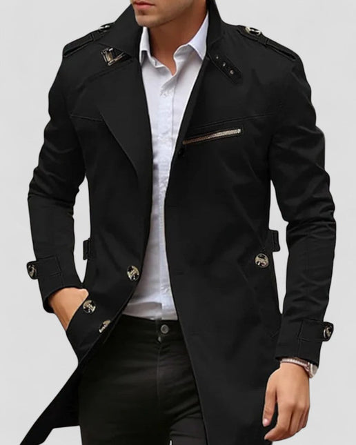 Men's Slim Fit Trench Coat Cotton Blend Waterproof Casual Design