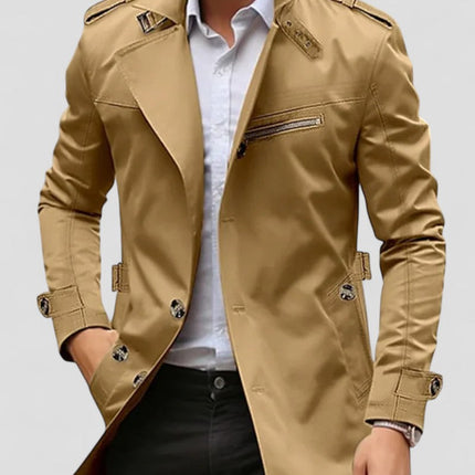 Men's Slim Fit Trench Coat Cotton Blend Waterproof Casual Design
