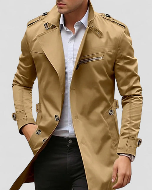 Men's Slim Fit Trench Coat Cotton Blend Waterproof Casual Design