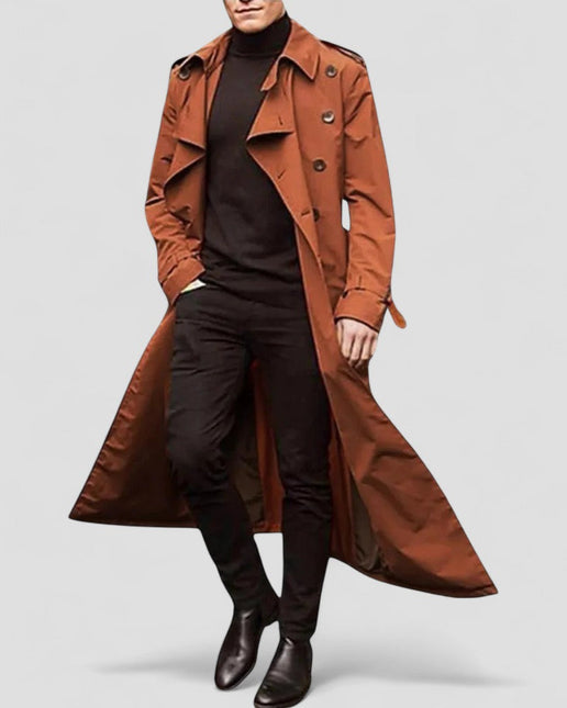 Men's Waterproof Long Double Breasted Trench Coat