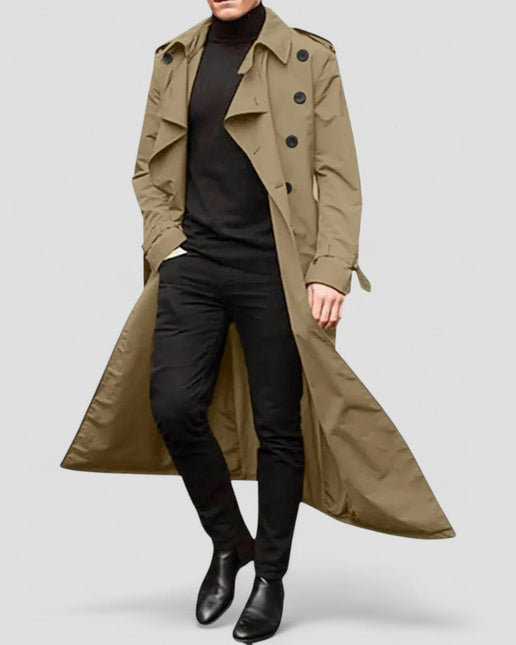 Men's Waterproof Long Double Breasted Trench Coat