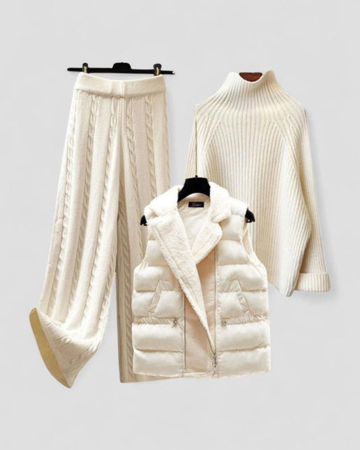 Women's Knitted Three Piece Set with Sweater Vest and Trousers