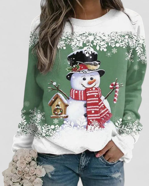 Women's Long Sleeve Sweatshirt Cotton Blend Snowman Print