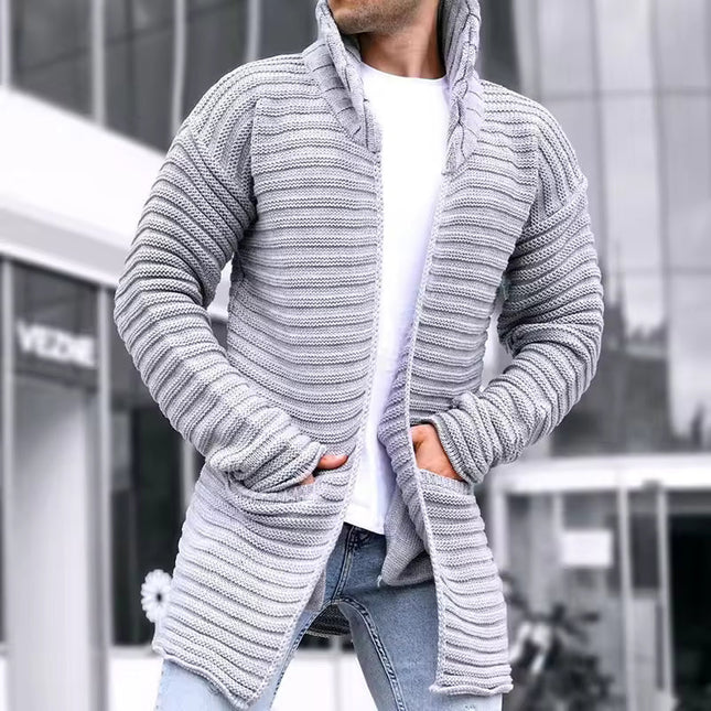 Men's Oversized Wool Cardigan - Knitted Turtleneck Long Line Open Front
