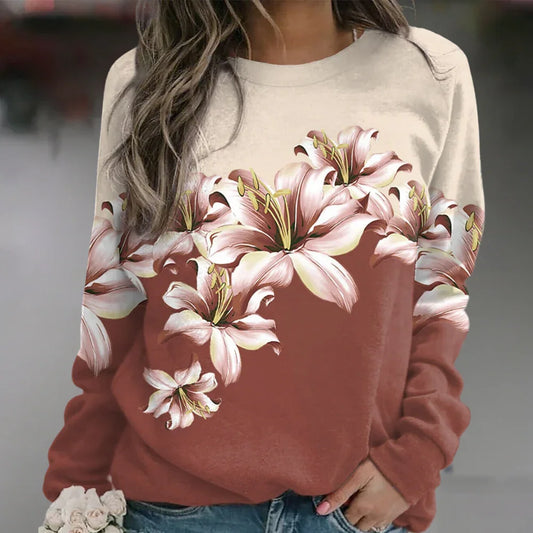 Women's Floral Print Sweatshirt - Soft Breathable Fabric - Relaxed Fit Long Sleeve