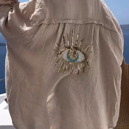Women's Oversized Long Sleeve Shirt with Embroidery