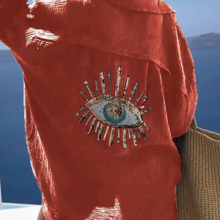 Women's Oversized Long Sleeve Shirt with Embroidery