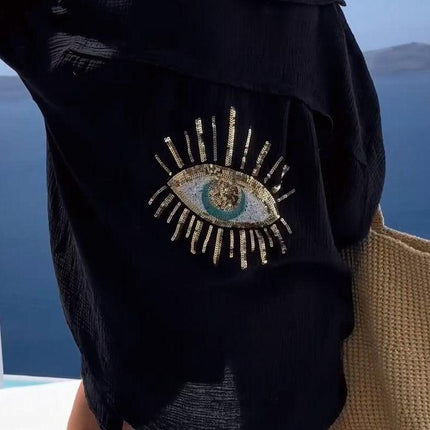 Women's Oversized Long Sleeve Shirt with Embroidery