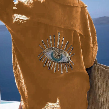Women's Oversized Long Sleeve Shirt with Embroidery