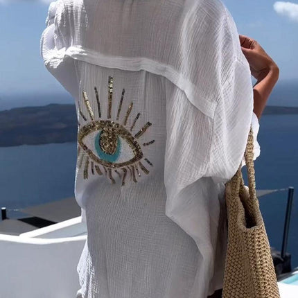 Women's Oversized Long Sleeve Shirt with Embroidery