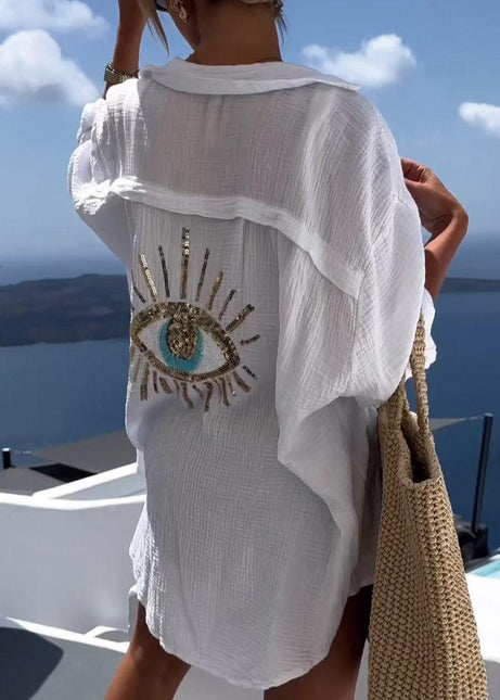 Women's Oversized Long Sleeve Shirt with Embroidery