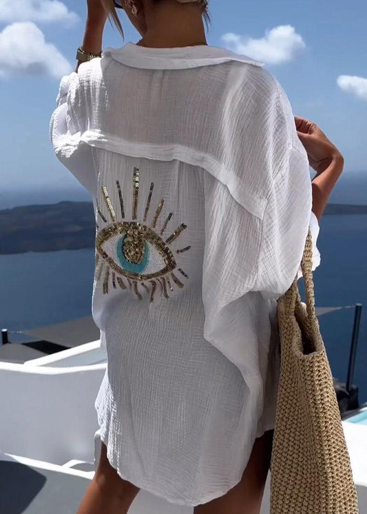 Women's Oversized Long Sleeve Shirt with Embroidery