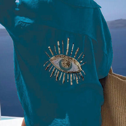 Women's Oversized Long Sleeve Shirt with Embroidery