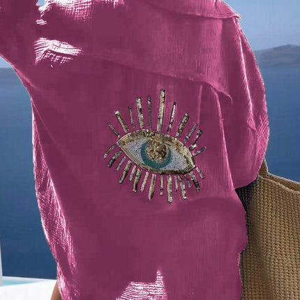 Women's Oversized Long Sleeve Shirt with Embroidery