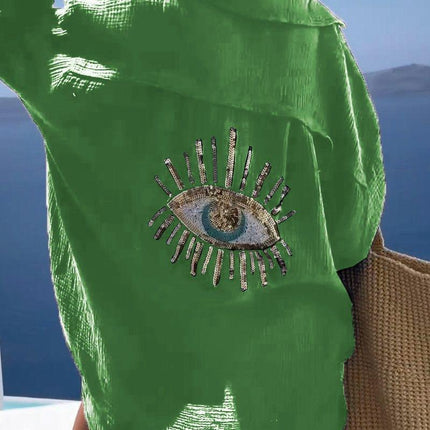Women's Oversized Long Sleeve Shirt with Embroidery
