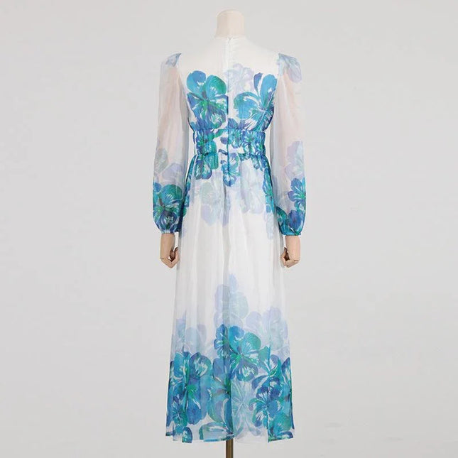 Women’s Midi Dress – V-Neck – Smocked Waist – Long Sleeve – Lightweight Elegant Fit