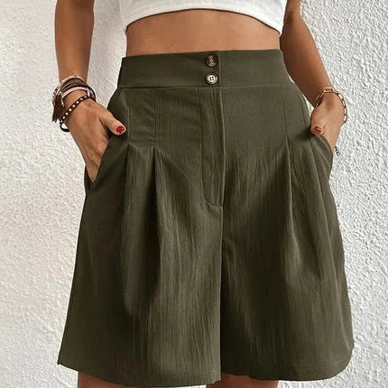 Women's High-Waisted Tailored Shorts with Pockets and Pleats
