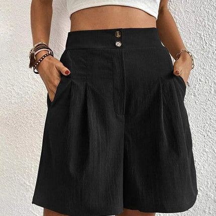 Women's High-Waisted Tailored Shorts with Pockets and Pleats
