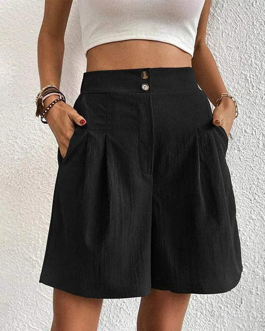 Women's High-Waisted Tailored Shorts with Pockets and Pleats