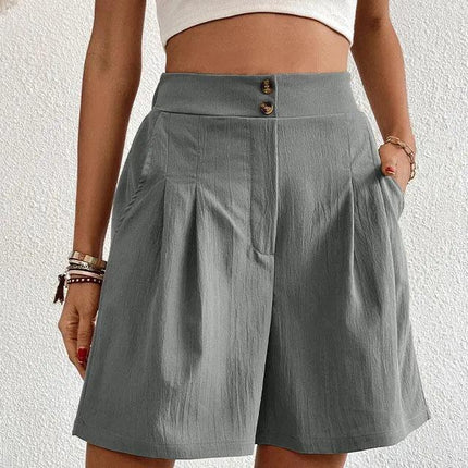 Women's High-Waisted Tailored Shorts with Pockets and Pleats