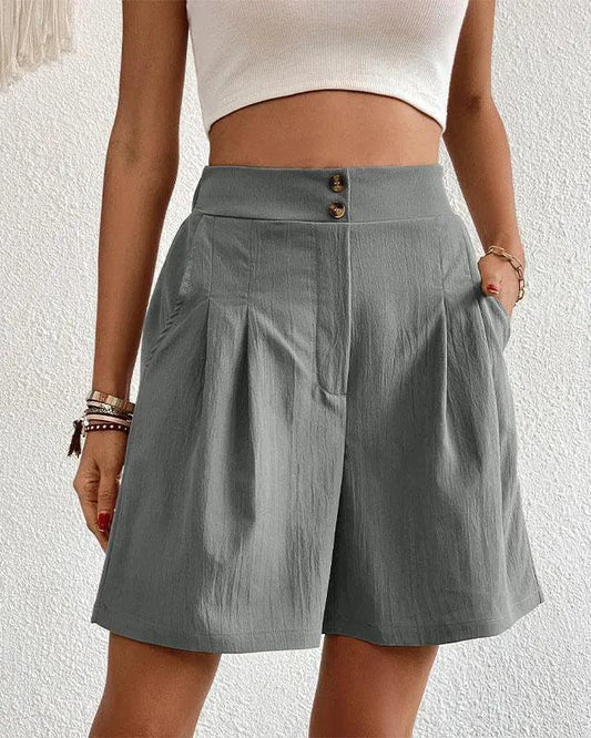 Women's High-Waisted Tailored Shorts with Pockets and Pleats