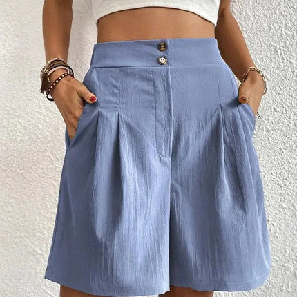 Women's High-Waisted Tailored Shorts with Pockets and Pleats