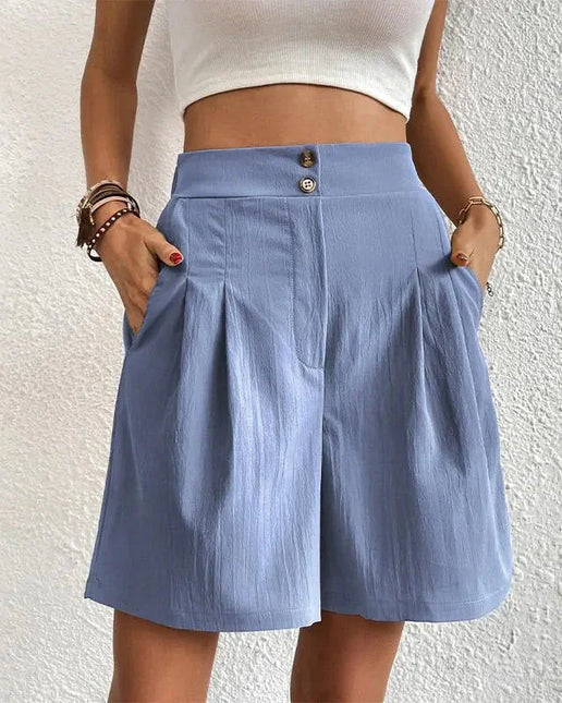 Women's High-Waisted Tailored Shorts with Pockets and Pleats