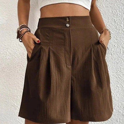 Women's High-Waisted Tailored Shorts with Pockets and Pleats