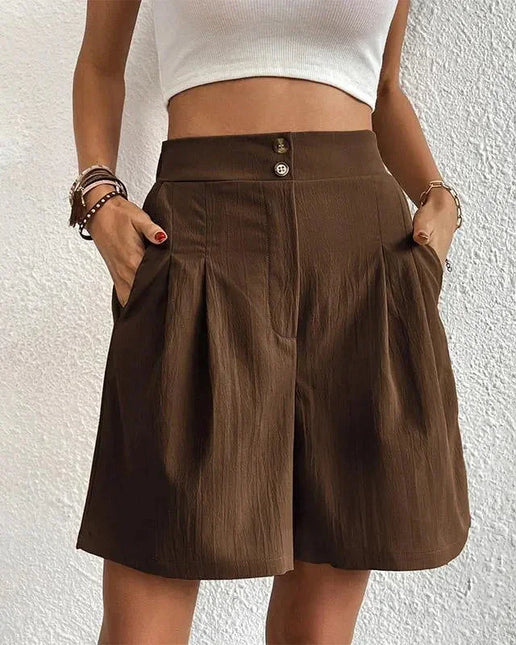 Women's High-Waisted Tailored Shorts with Pockets and Pleats