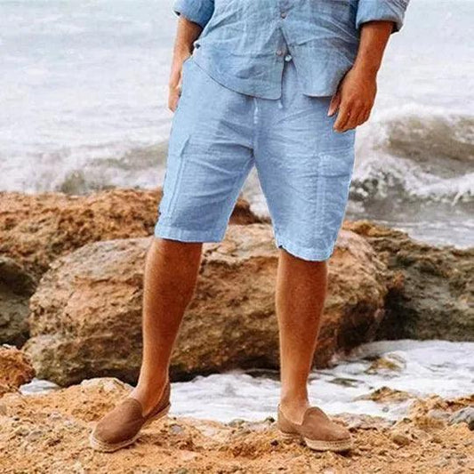 Men's Linen Shorts Knee-Length Relaxed Fit Lightweight Breathable
