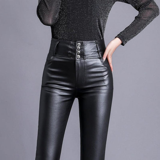 Women's Leather High-Waisted Skinny Trousers