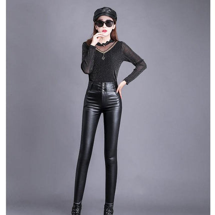Women's Leather High-Waisted Skinny Trousers