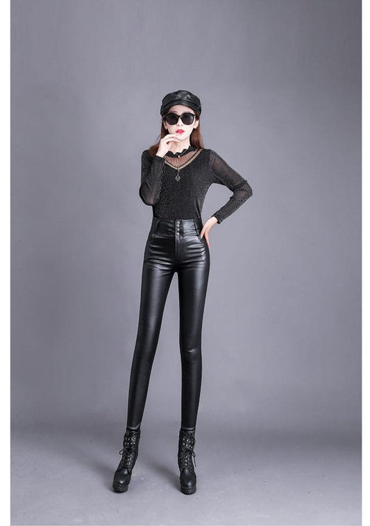Women's Leather High-Waisted Skinny Trousers