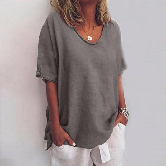 Women’s Scoop Neck Blouse with Rolled Sleeves