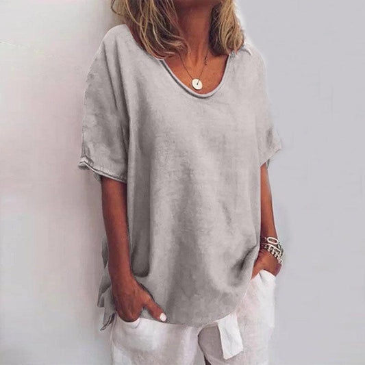 Women’s Scoop Neck Blouse with Rolled Sleeves