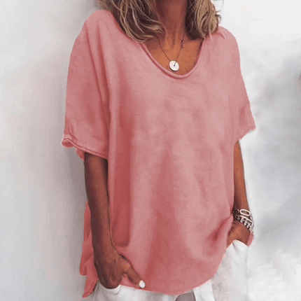 Women’s Scoop Neck Blouse with Rolled Sleeves