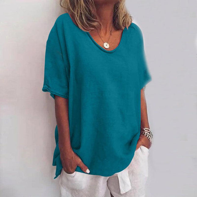 Women’s Scoop Neck Blouse with Rolled Sleeves