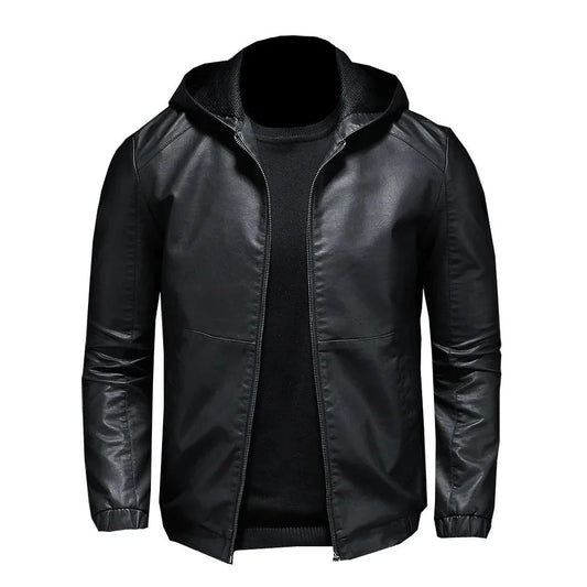Men's Leather Hooded Jacket Stylish