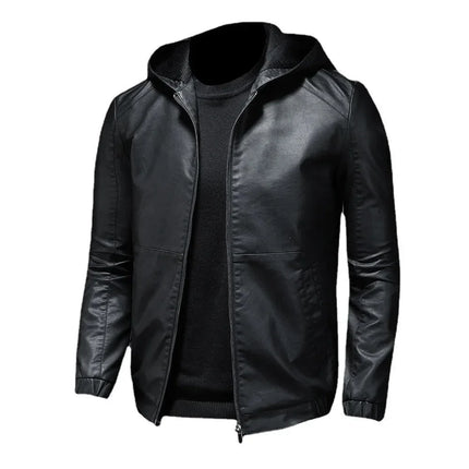 Men's Leather Hooded Jacket Stylish
