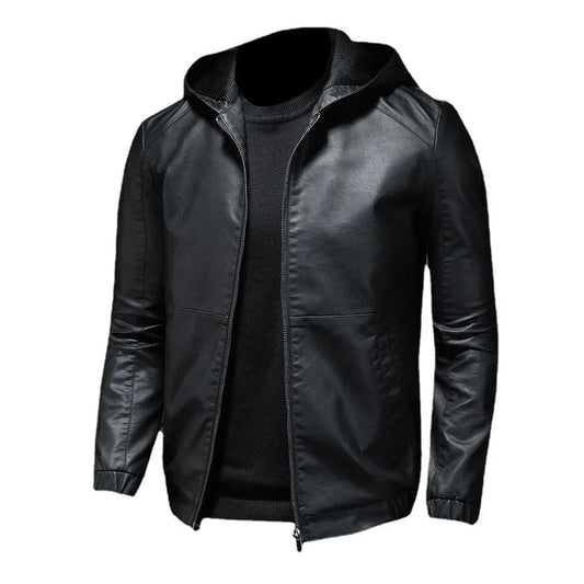 Men's Leather Hooded Jacket Stylish