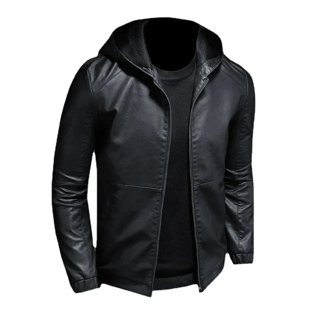 Men's Leather Hooded Jacket Stylish