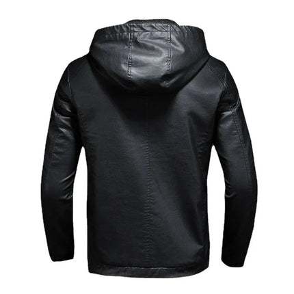 Men's Leather Hooded Jacket Stylish