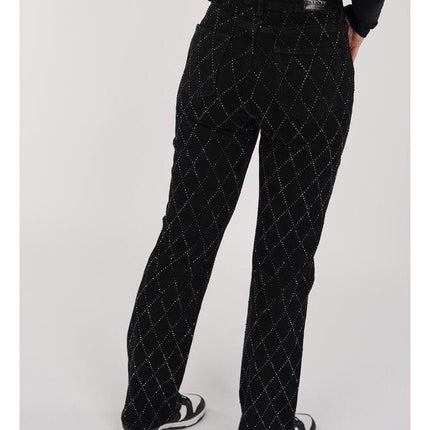 Women's Straight Leg Jeans Diamond Pattern Button Fly