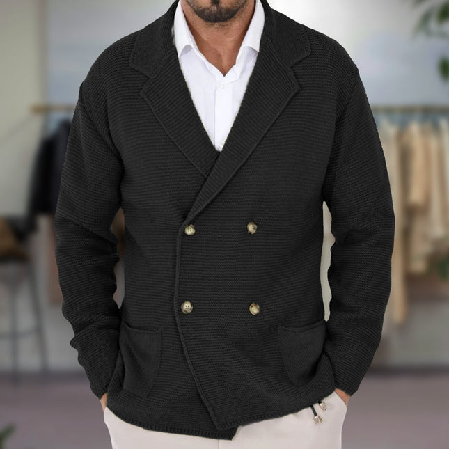Men's Textured Knit Cardigan Double-Breasted Blazer Lapel Regular Fit